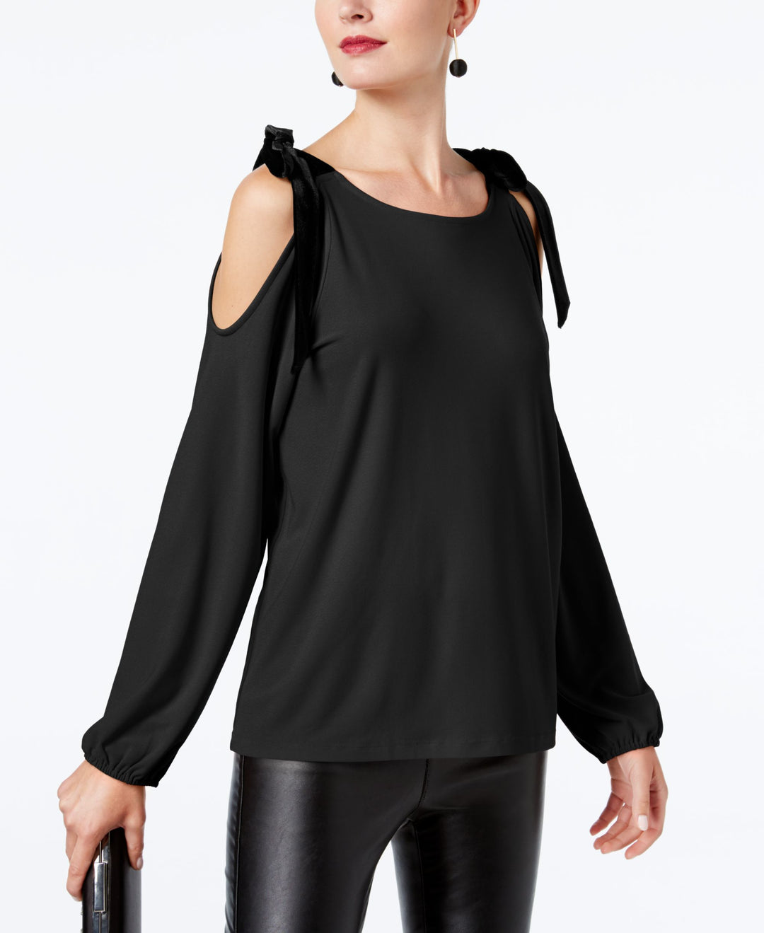 INC International Concepts Velvet Tie Cold Shoulder Top