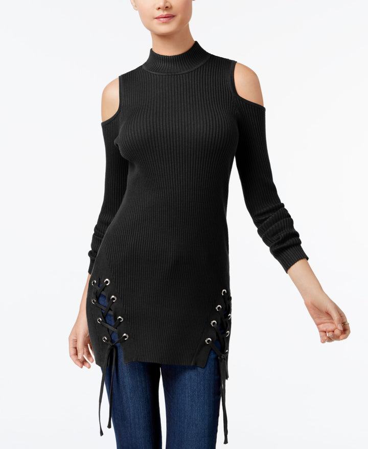 Material Girl Juniors Cold Shoulder Lace Up Tunic