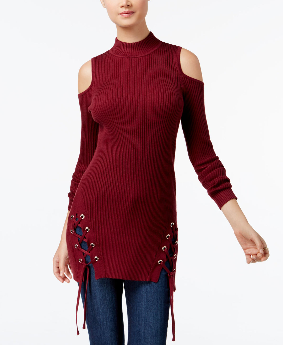 Material Girl Juniors Cold Shoulder Lace Up Tunic