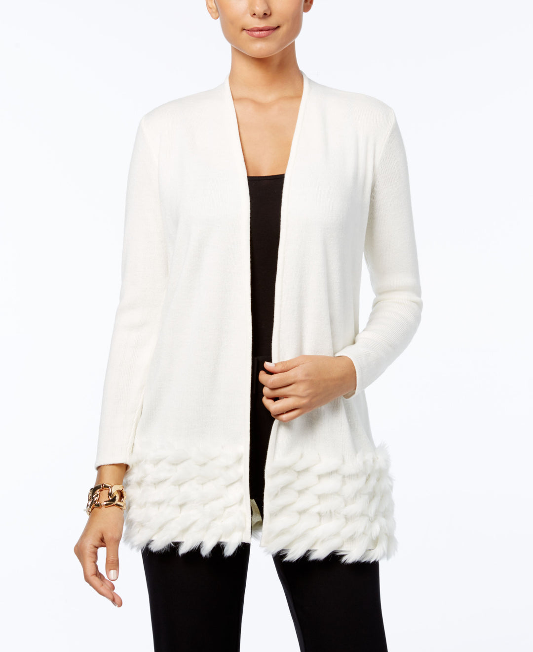Alfani Petite Faux Fur Trim Cardigan