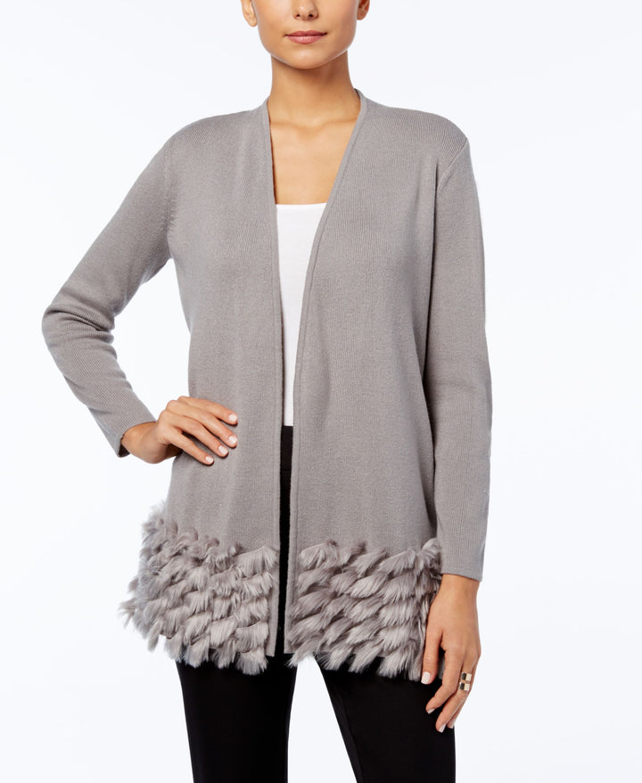 Alfani Petite Faux Fur Trim Cardigan