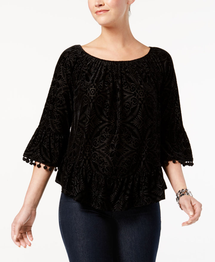Style & Co Petite Off The Shoulder Flocked Top