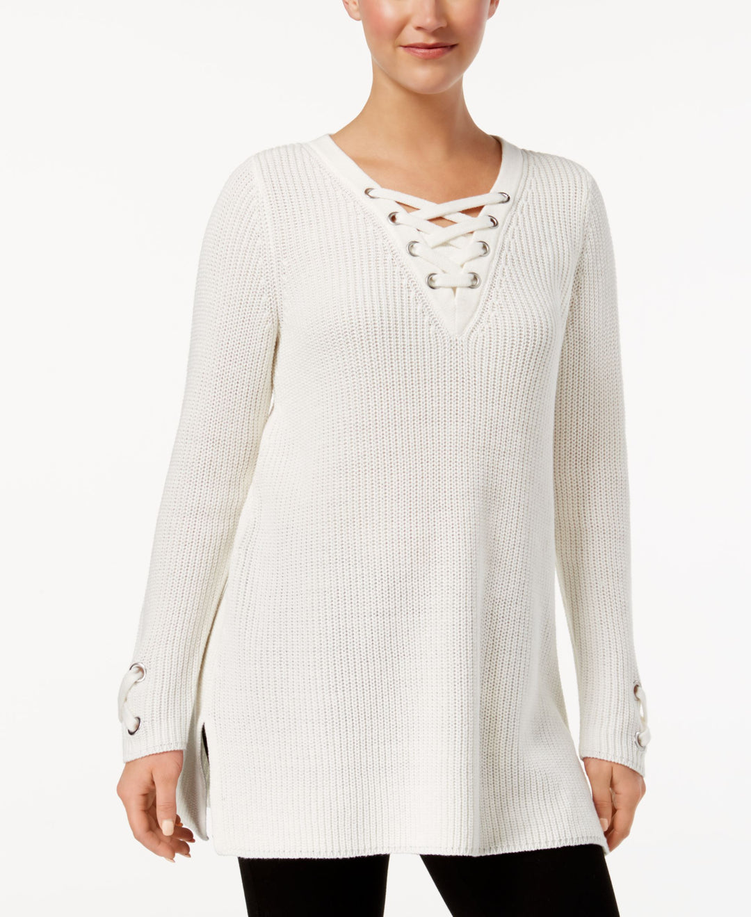 Style & Co Lace Up Tunic Sweater