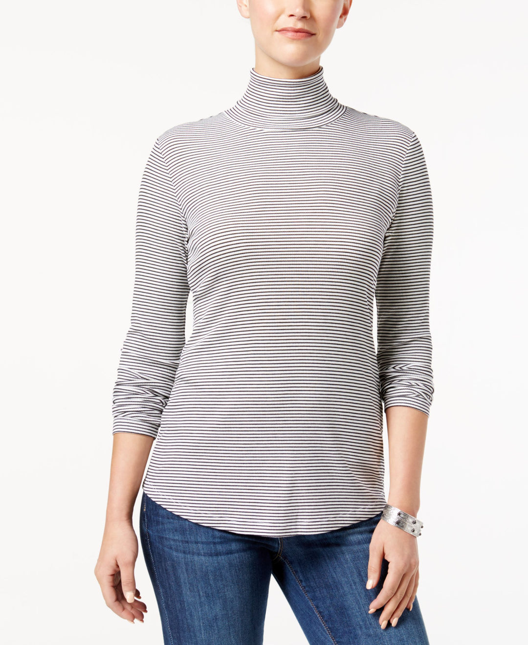 Style & Co Micro Striped Turtleneck Top