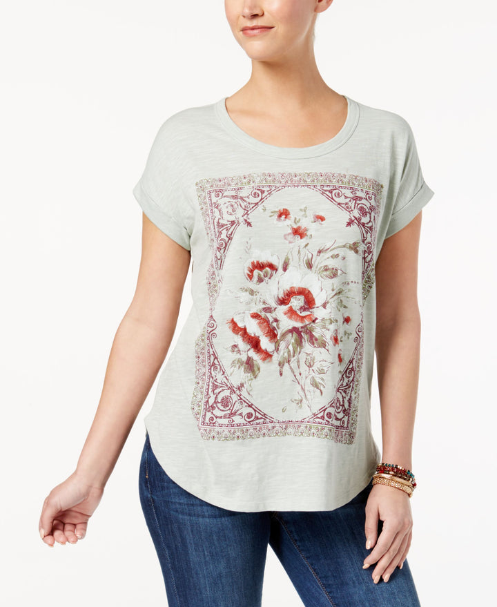 Style & Co Cotton Embroidered Printed T-Shirt