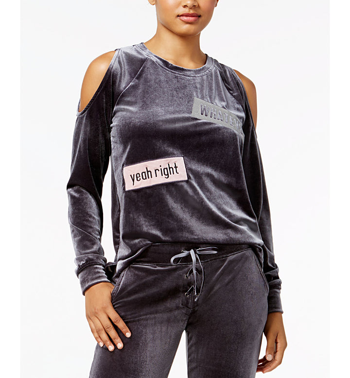 Active Juniors' Patches Velour Cold-Shoulder Top