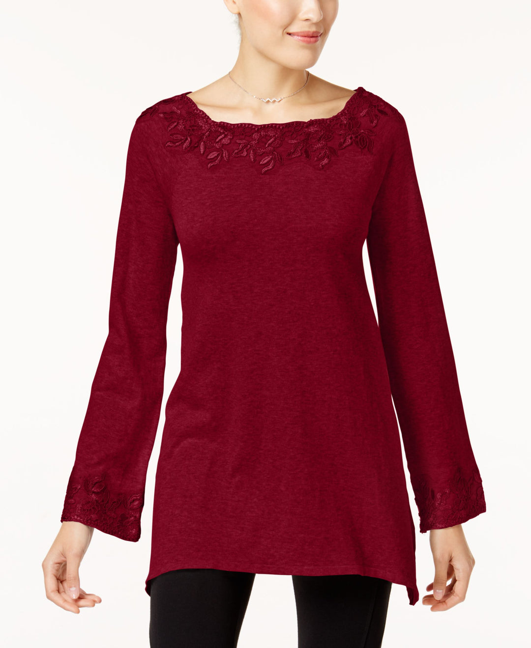 Style & Co Petite Lace Trim Sweater Tunic