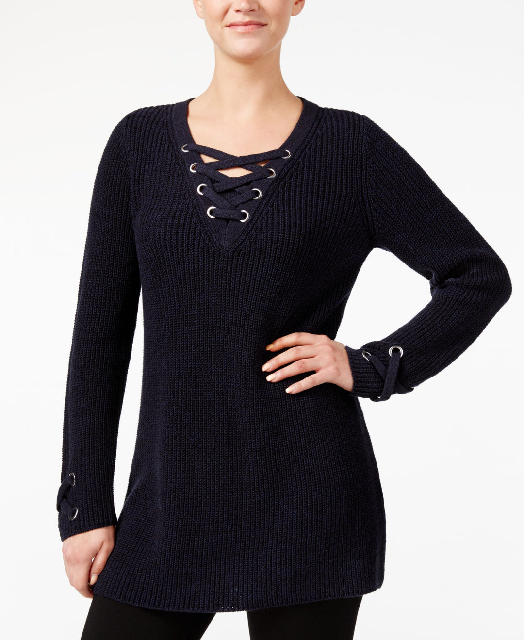 Style & Co Lace Up Tunic Sweater