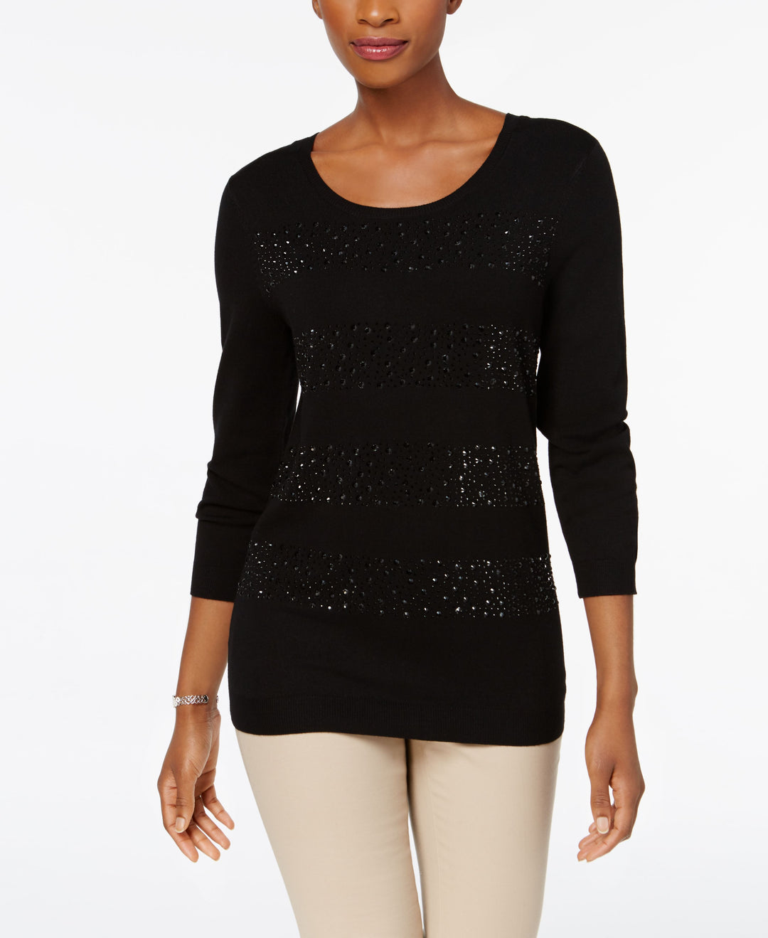 Charter Club Petite Jeweled Stripe Sweater