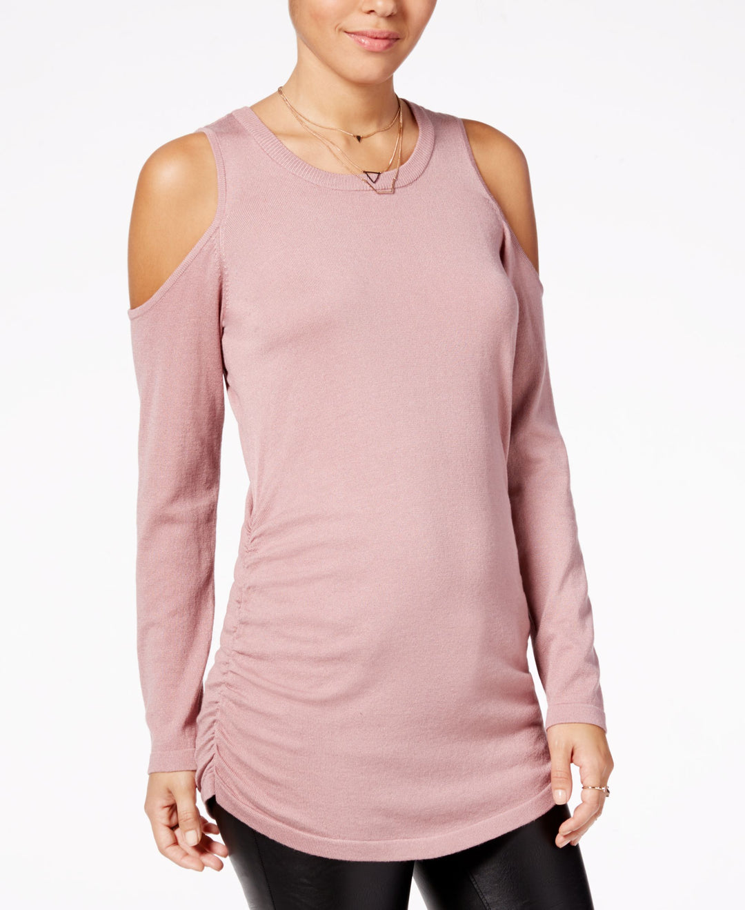 Juniors' Ruched Cold-Shoulder Sweater