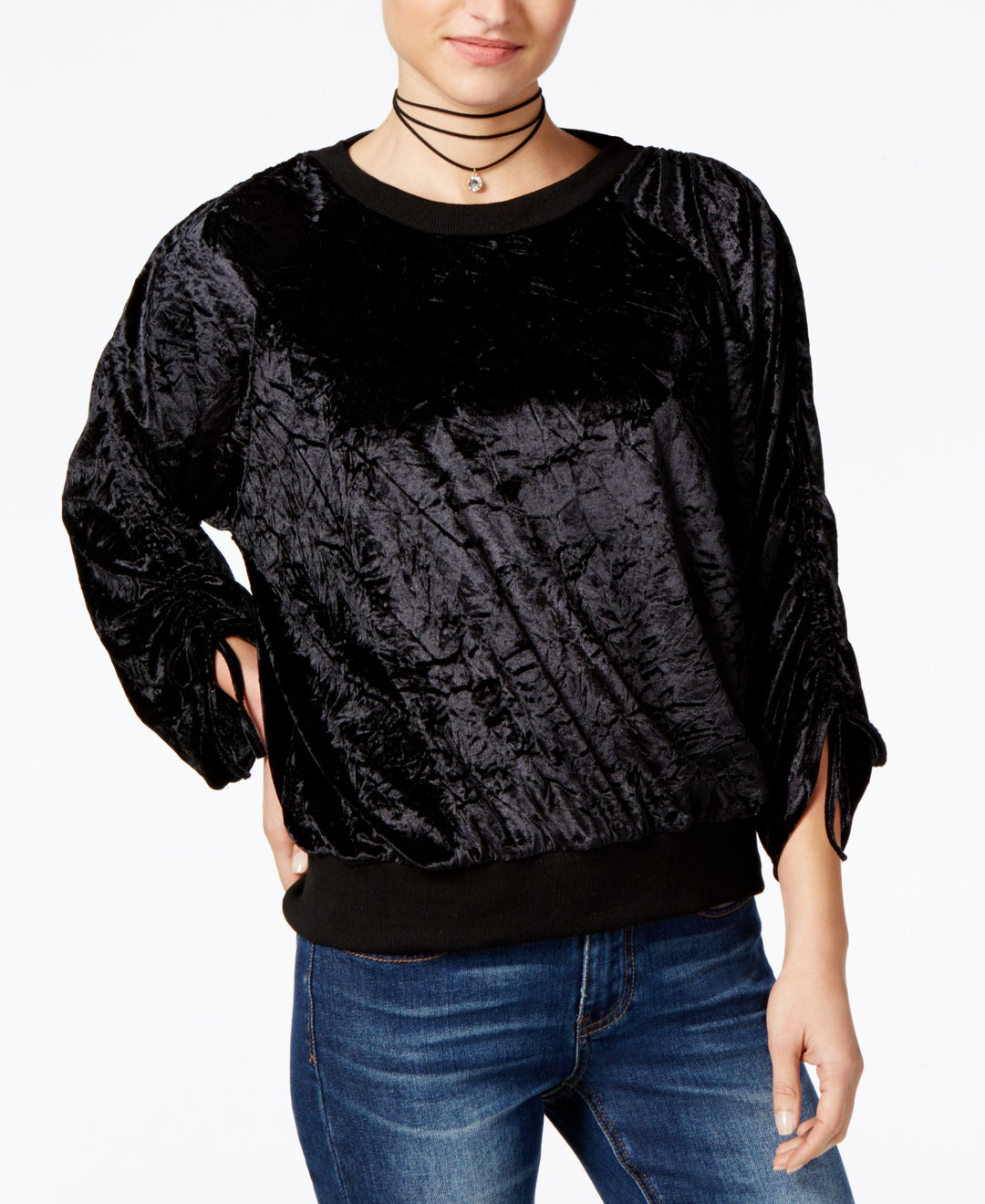 Juniors' Crushed Velvet Sweatshirt
