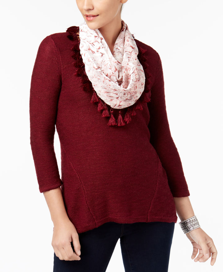 Style & Co Colorblocked Knit Top Removable Scarf