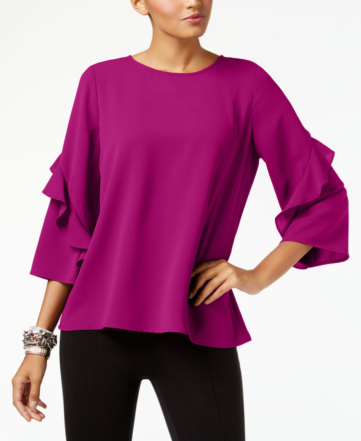 Ruffled-Sleeve Zip-Back Top