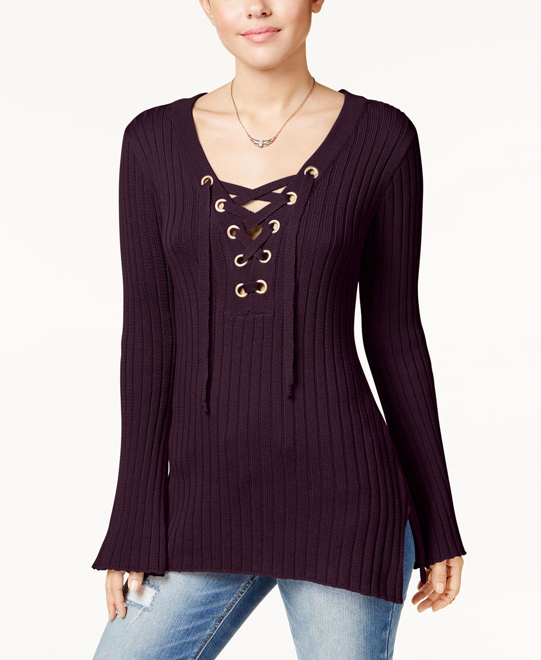 Ultra Flirt Juniors Ribbed Bell Sleeve Sweater