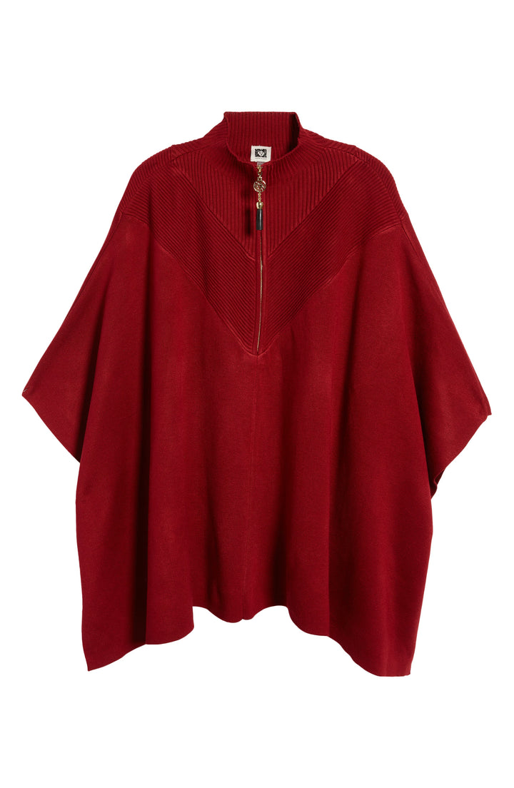 Anne Klein Womens Ribbed Trim Tunic Poncho Sweater