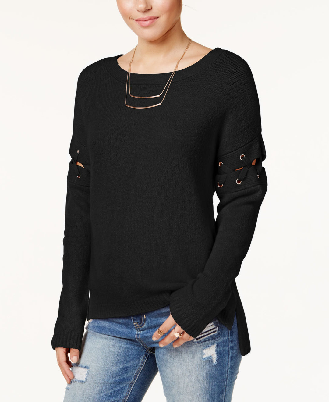 Crave Fame Juniors Lace Up High Low Sweater By Almost Famous