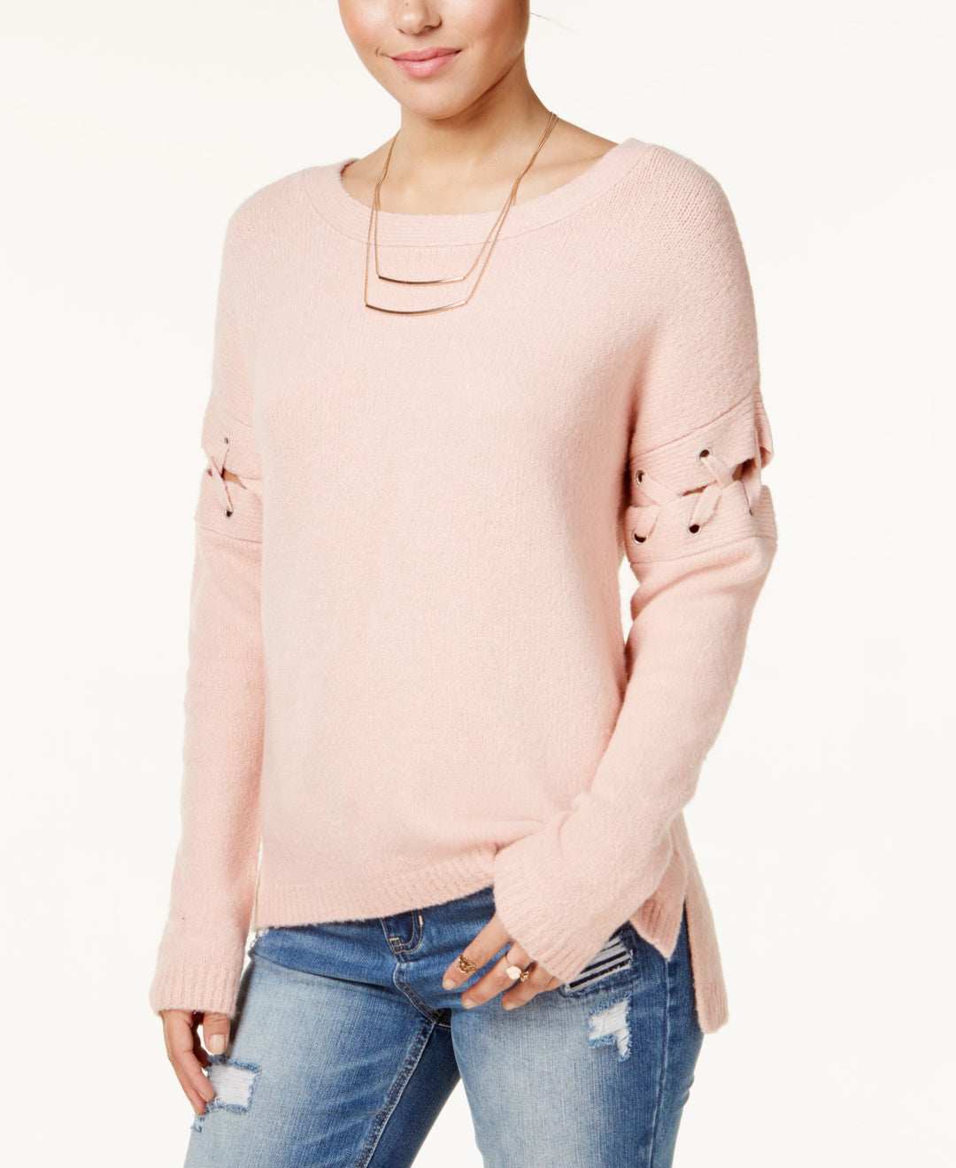 Crave Fame Juniors Lace Up High Low Sweater By Almost Famous