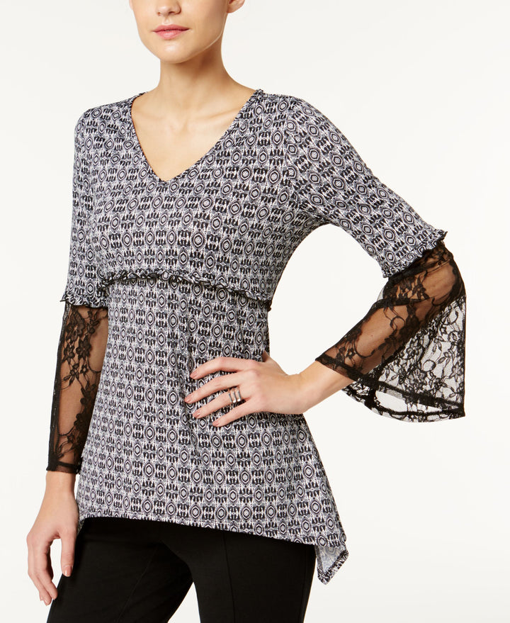 NY Collection Printed Lace Sleeve Top