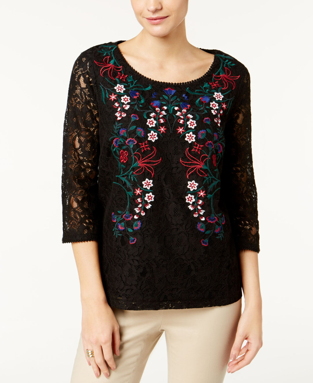 Charter Club Embroidered Lace Top
