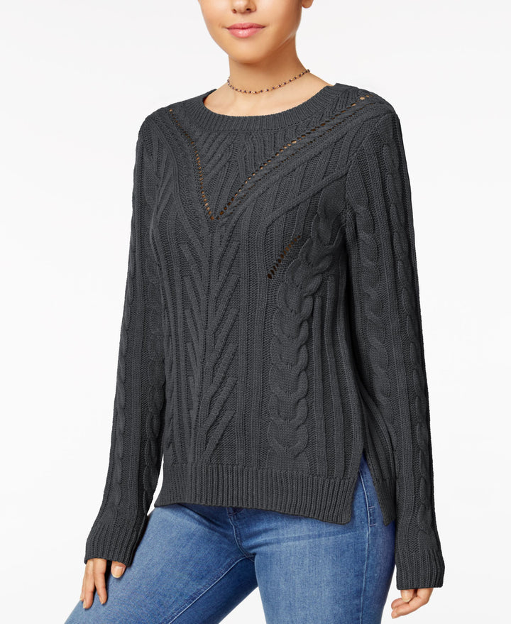 Hippie Rose Juniors Cable Knit Slit Sweater
