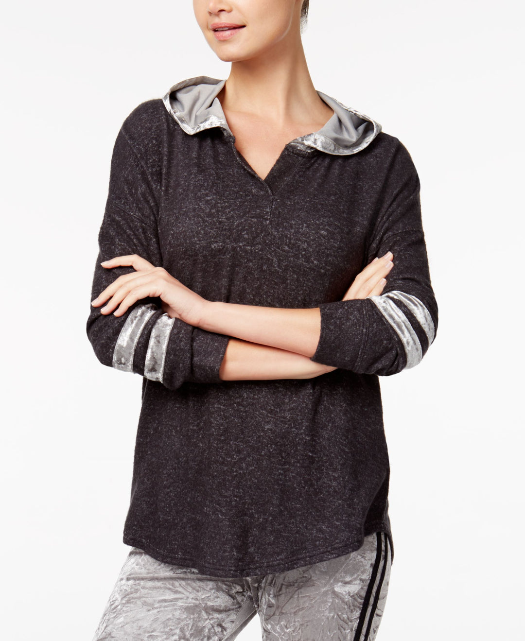 Juniors' Velvet-Trim Cozy Hoodie