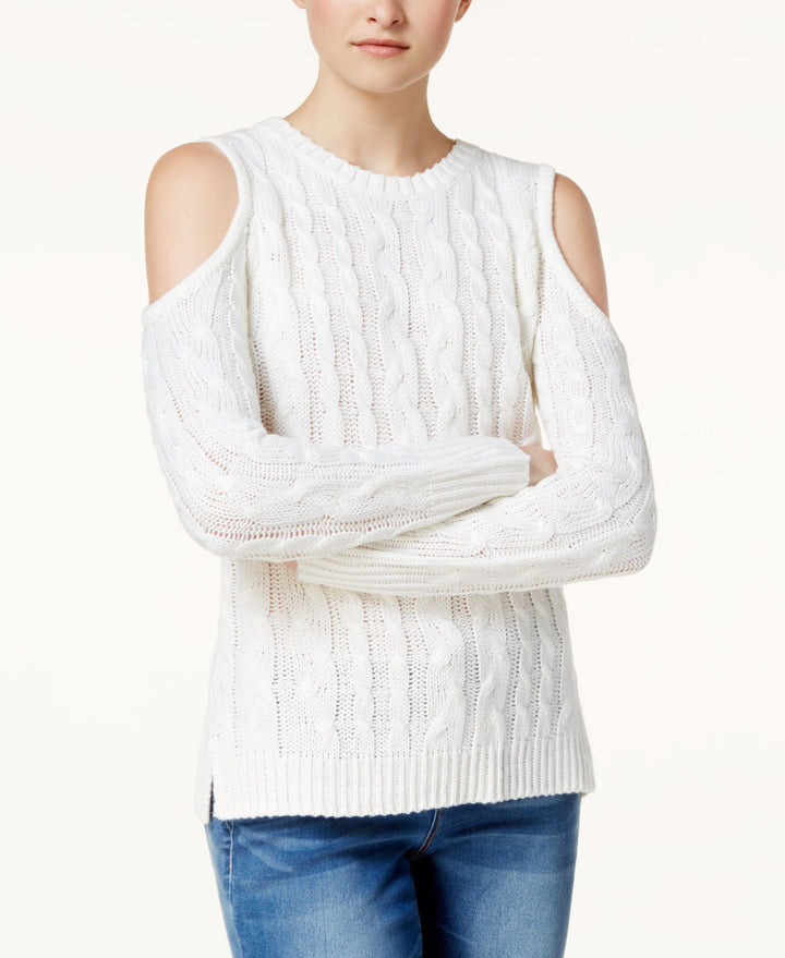 Hippie Rose Juniors Cold Shoulder Cable Knit Sweater