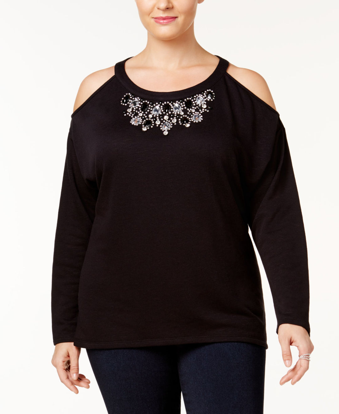 Plus Size Embellished Cold Shoulder Sweatshirt