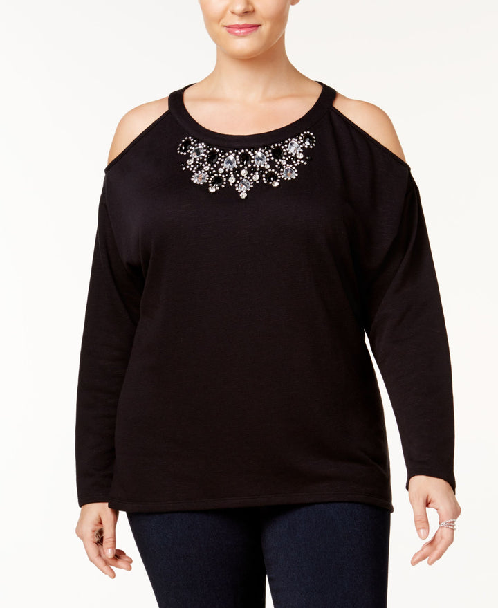 Plus Size Embellished Cold Shoulder Sweatshirt