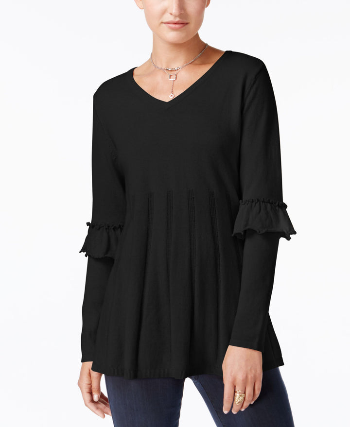 Petite Pleated Ruffle-Sleeve Sweater