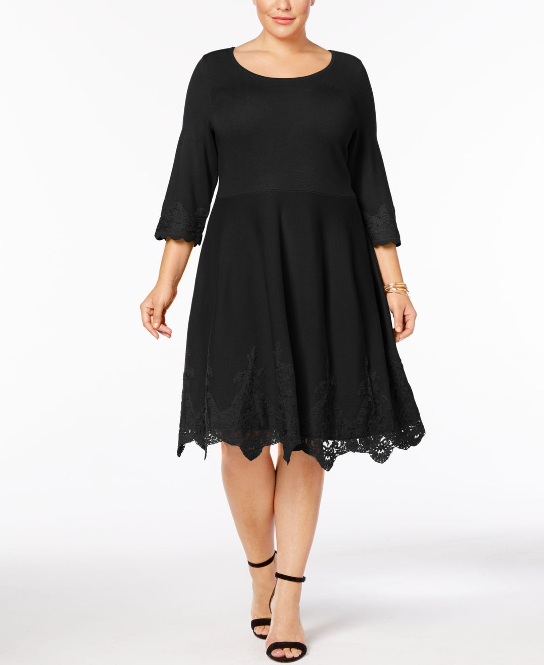 charter club lace dress Charter Club Lace Yoke Fit Flare Dress Black M, Women's, Size: Medium