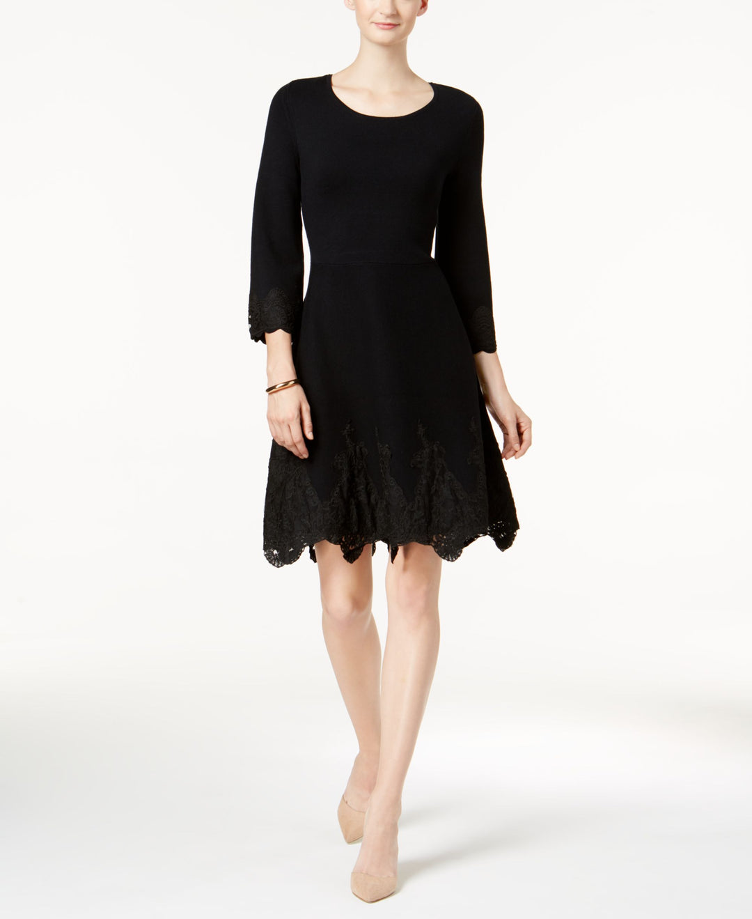 Charter Club Petite Lace Hem Fit Flare Dress