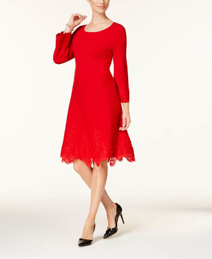 Charter Club Petite Lace Hem Fit Flare Dress