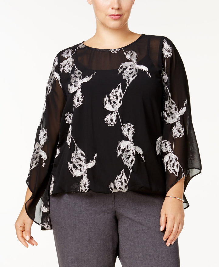 Alfani Plus Size Embroidered Kimono Sleeve Top
