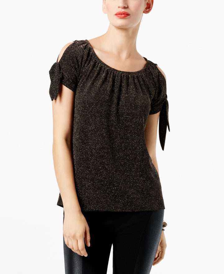 Petite Metallic Cold Shoulder Top