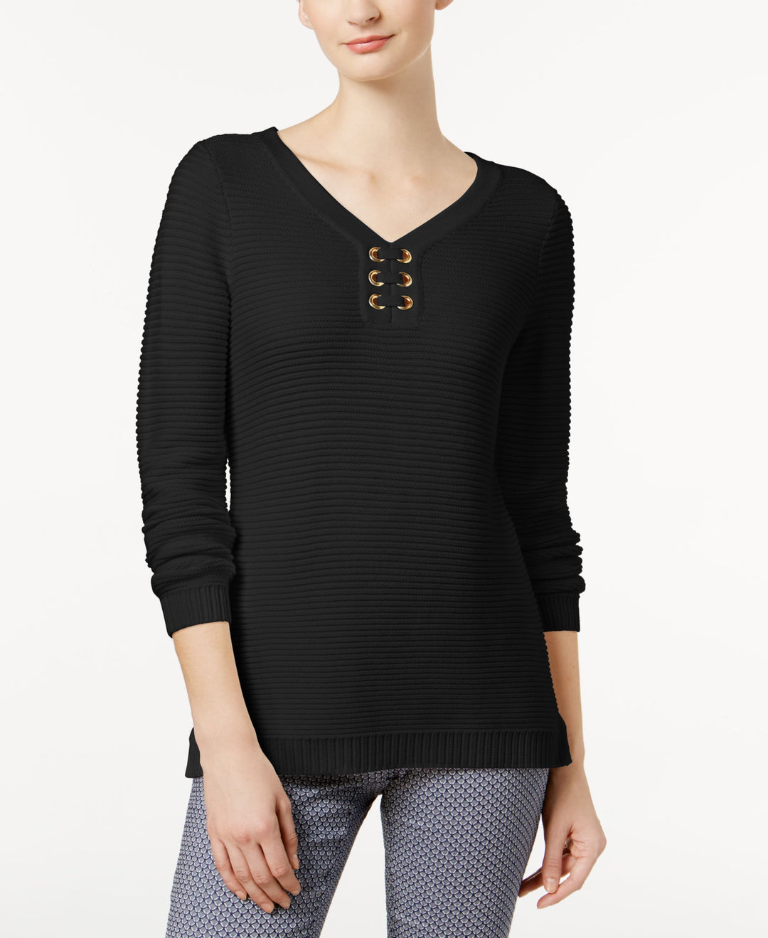 Ribbed Grommet Sweater