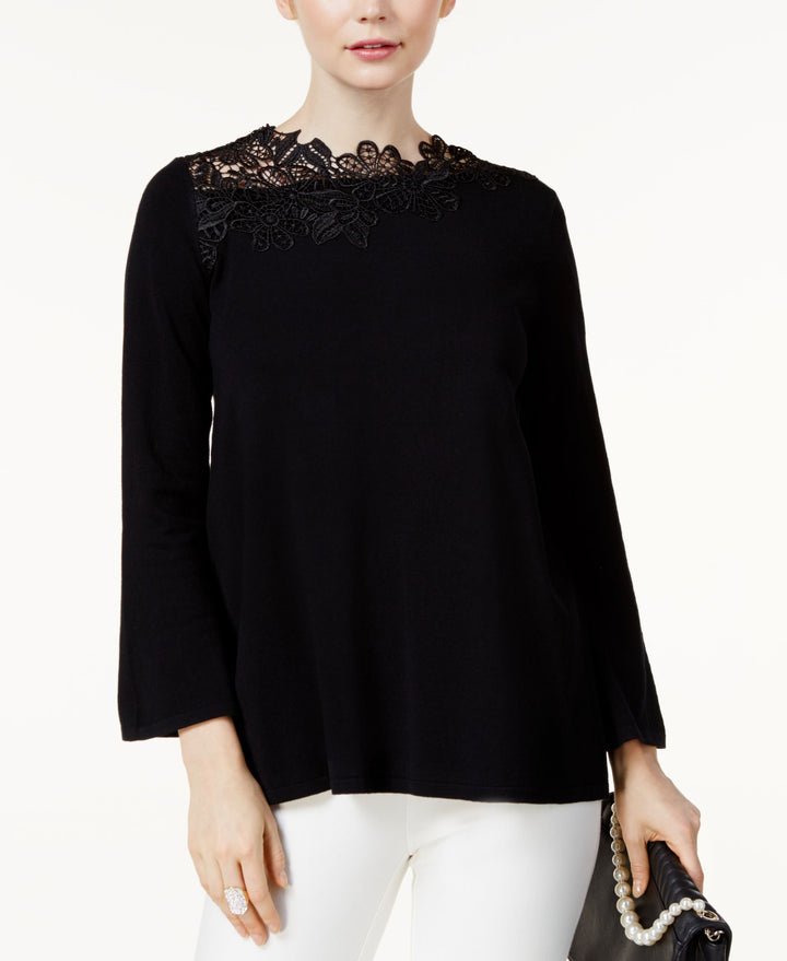 Alfani Petite Asymmetrical Lace Neck Sweater