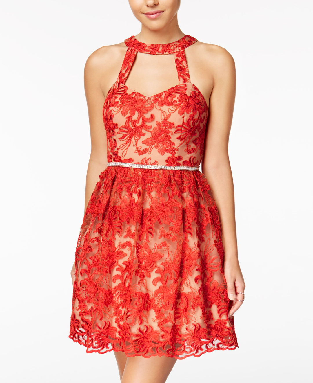 juniors embroidered dress VIOLET WEEKEND JUNIORS' FLORAL EMBROIDERED CORSET TOP GOWN Kelly Grace Brands