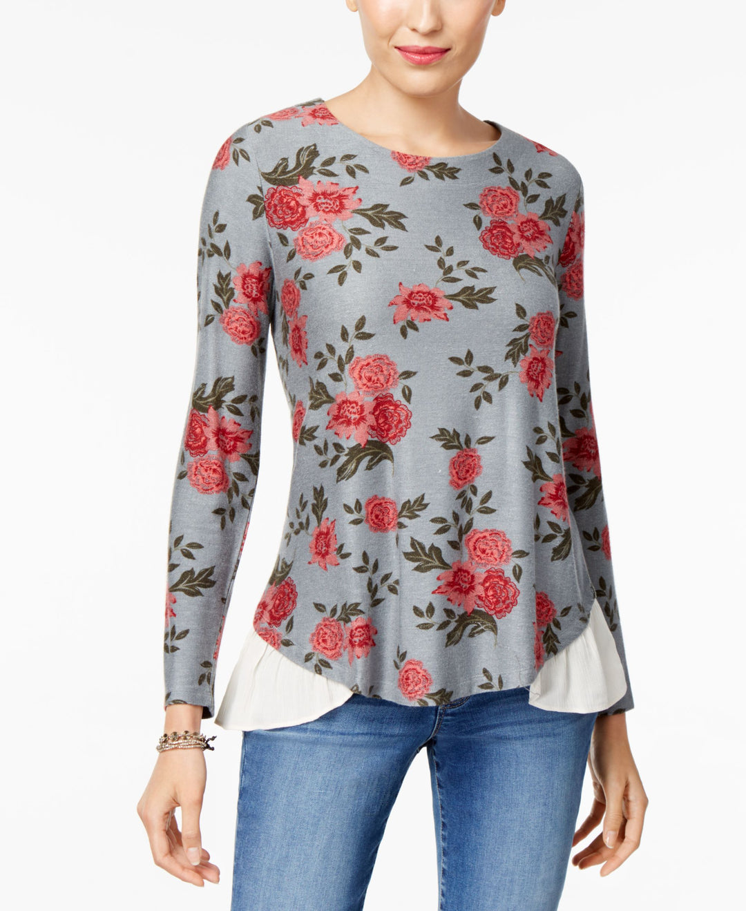 Style & Co Floral Print Layered Look Top