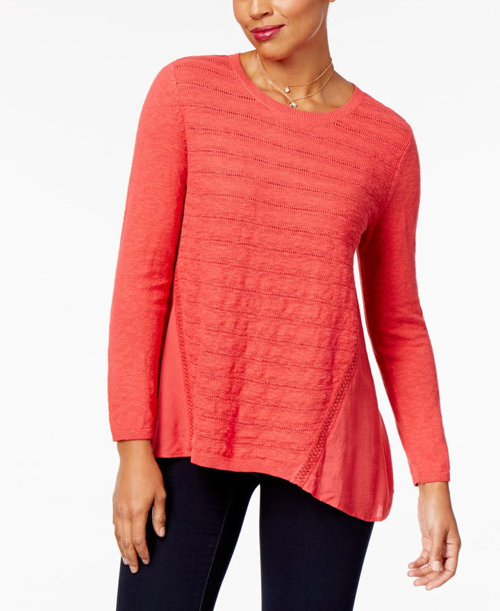 Style & Co Petite Cotton Pointelle Knit High Low Sweater