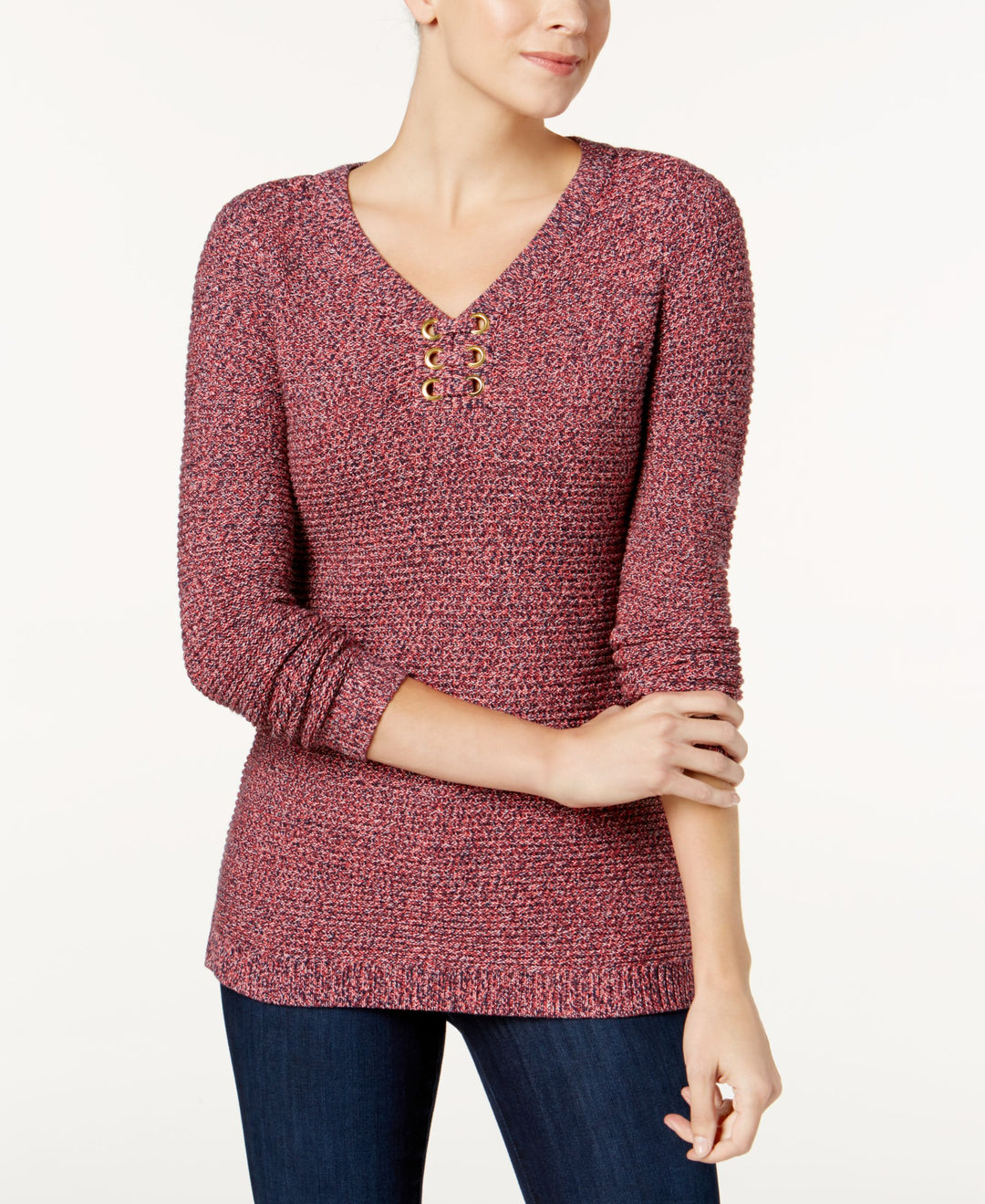 Ribbed Grommet Sweater