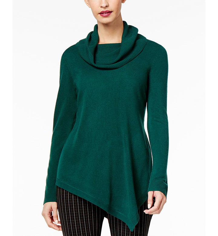 NY Collection Cowl Neck Asymmetrical Hem Sweater