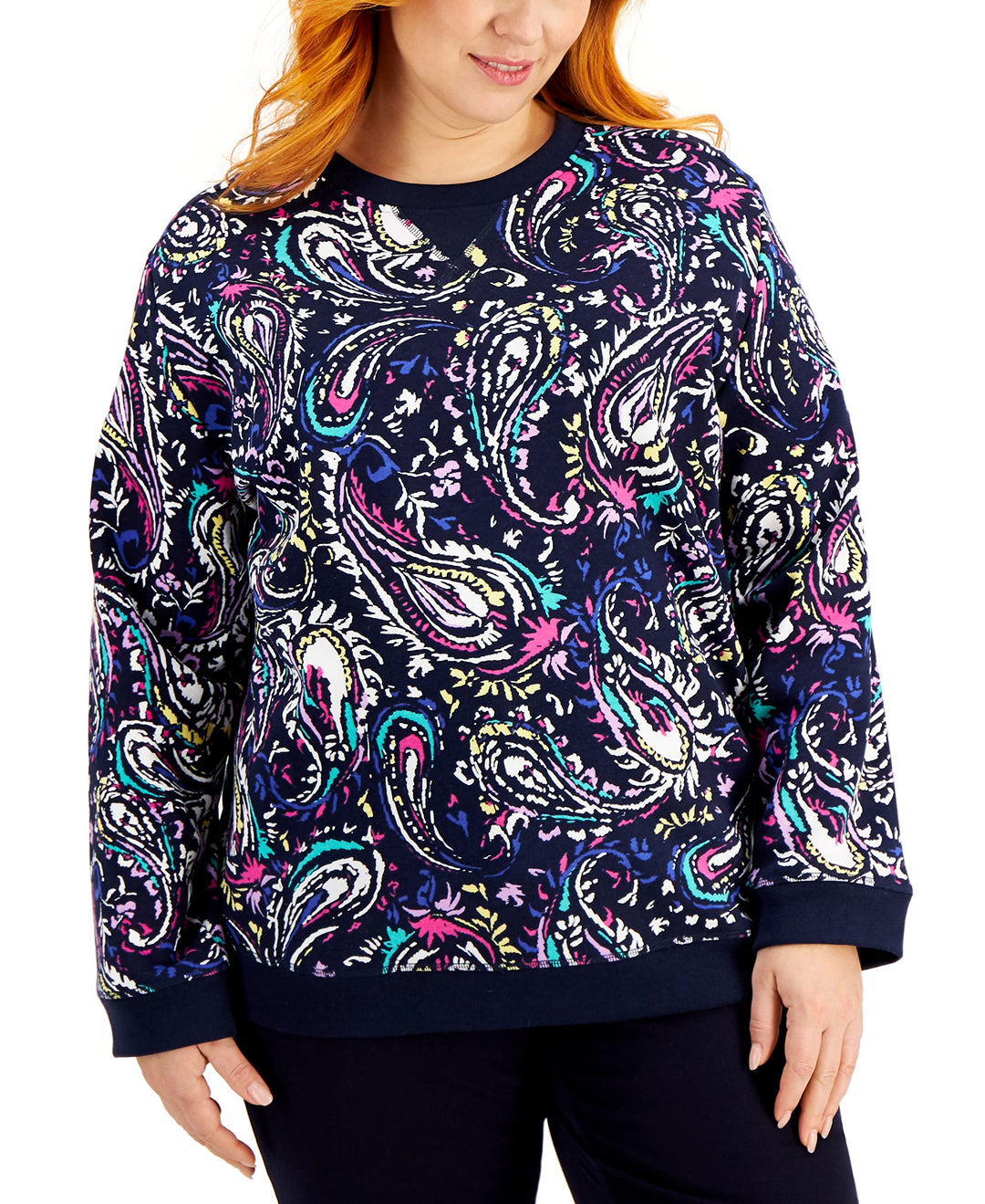 Karen Scott Plus Size Jane Paisley Print Crewneck Top