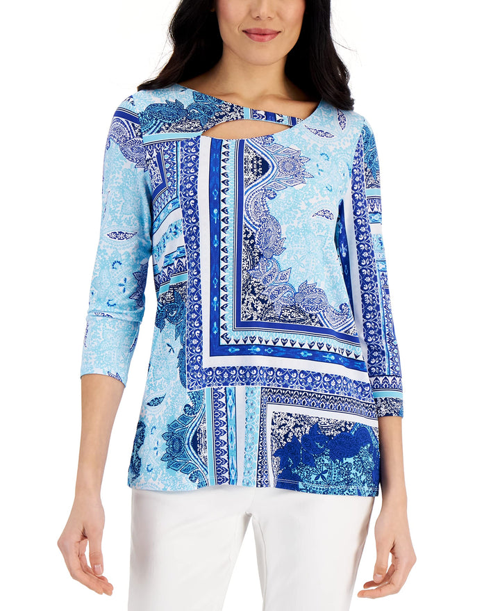 JM Collection Womens Serafina Patchwork Print Top