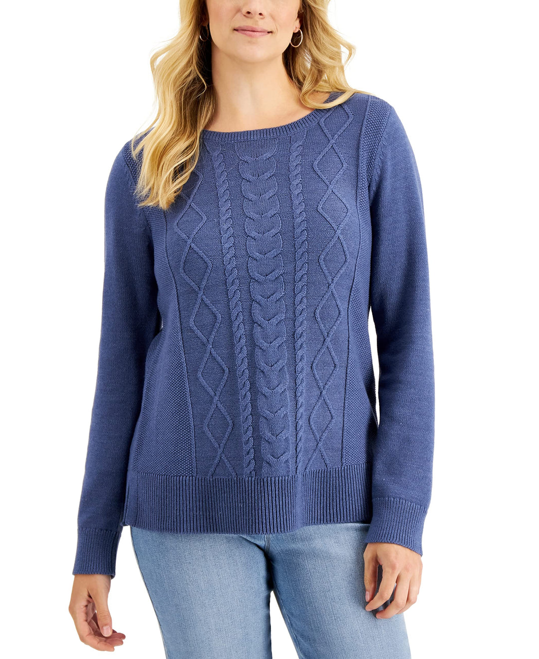 Karen Scott Petite Diamond Center Cable Knit Cotton Sweater