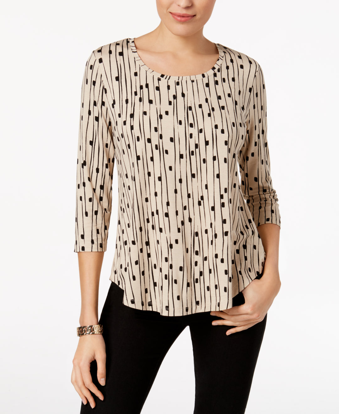 Petite 3/4-Sleeve Printed Top