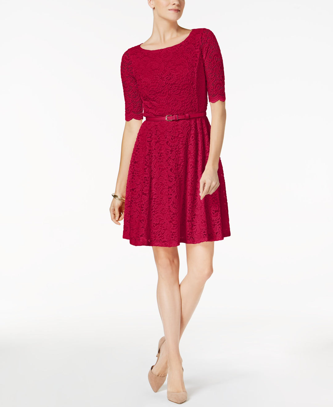 Charter Club Petite Belted Lace Dress