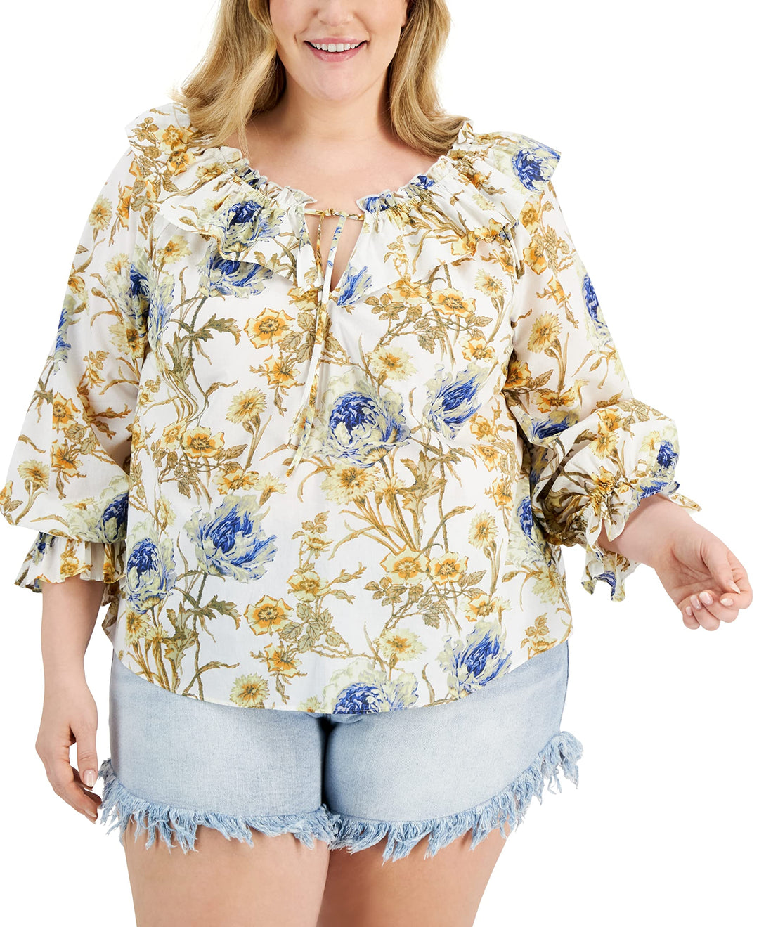 INC International Concepts Plus Size Cotton Ruffled Blouse