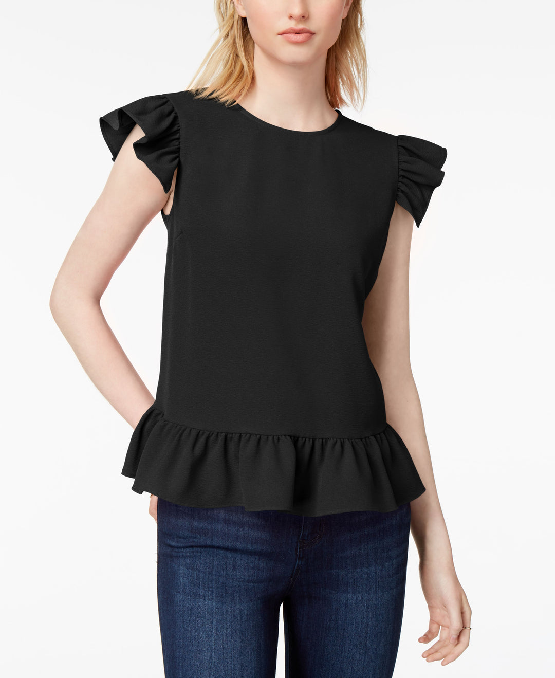 Maison Jules Ruffled Flutter Sleeve Top