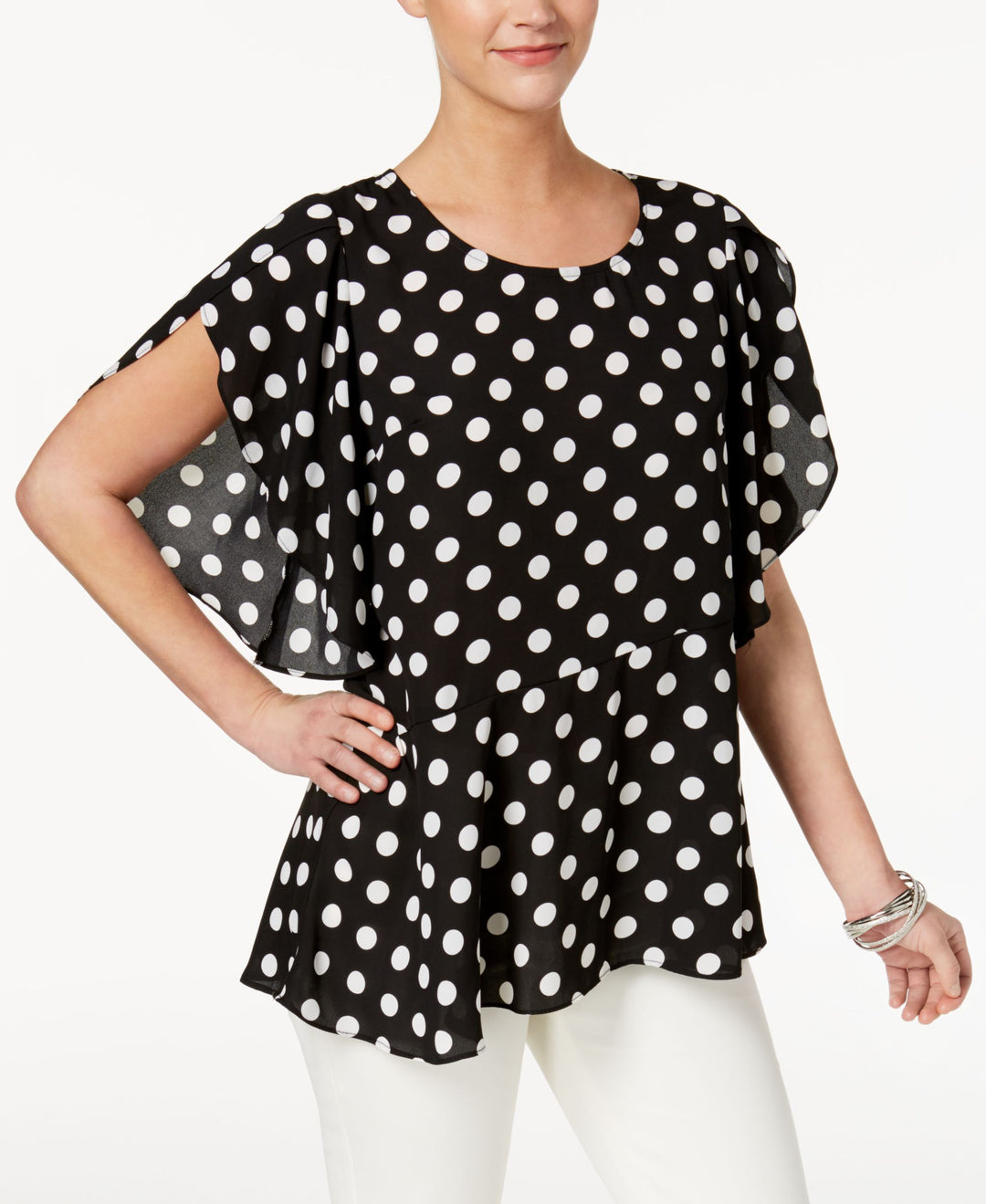 NY Collection Cape Sleeved Asymmetrical Hem Top