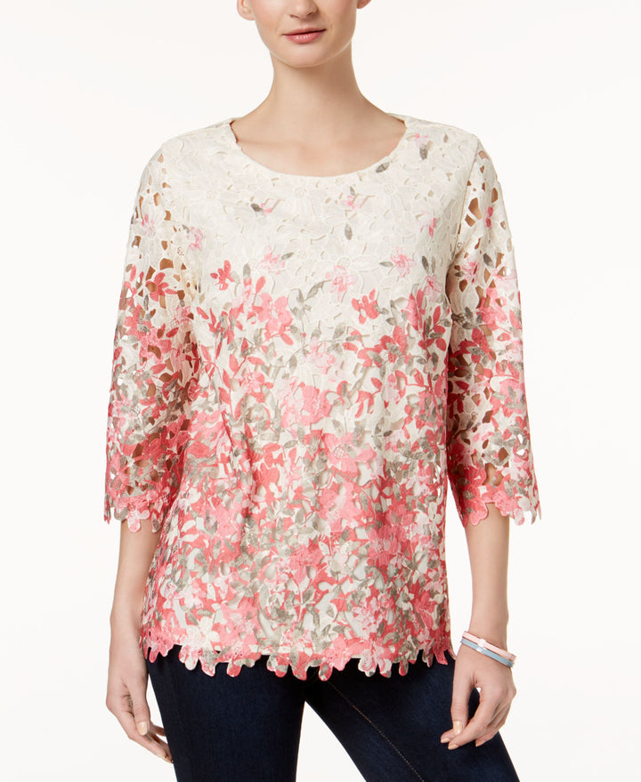 Charter Club Printed Lace Overlay Top
